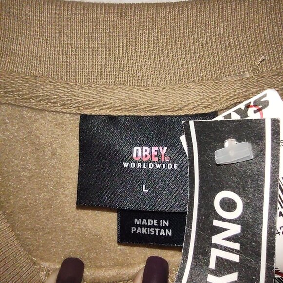 OBEY Clumsy Puppy Graphic Women's Crewneck Sweatshirt Beige - Picture 5 of 5